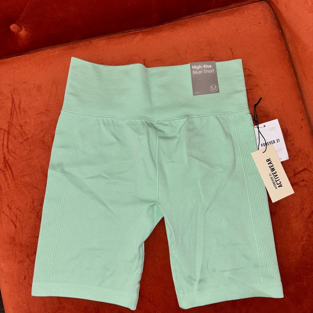 Brand New With Tags Forever 21 Green Bike Shorts with High-Rise Waist